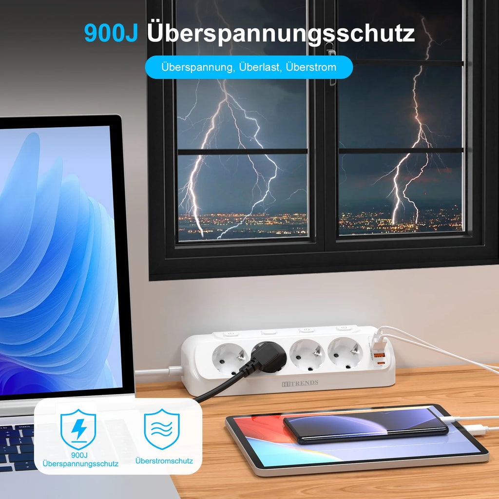 EU Plug Multi-Function Power Board 2 USB and 2 Type-C Ports 