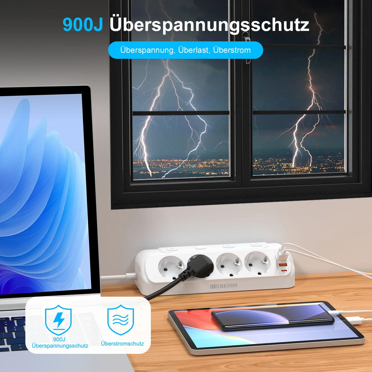 EU Plug Multi-Function Power Board 2 USB and 2 Type-C Ports 