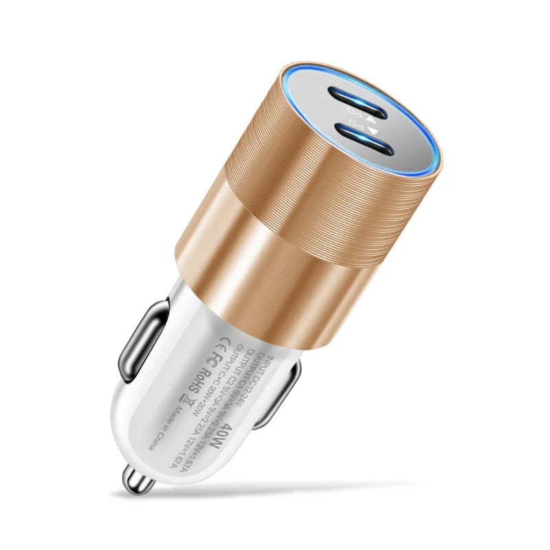 68W Dual USB Type C Car Charger Metal Auto PD Charger Adapter Fast Charging USB C Charger For CellPhone in Car For iPhone 13 12