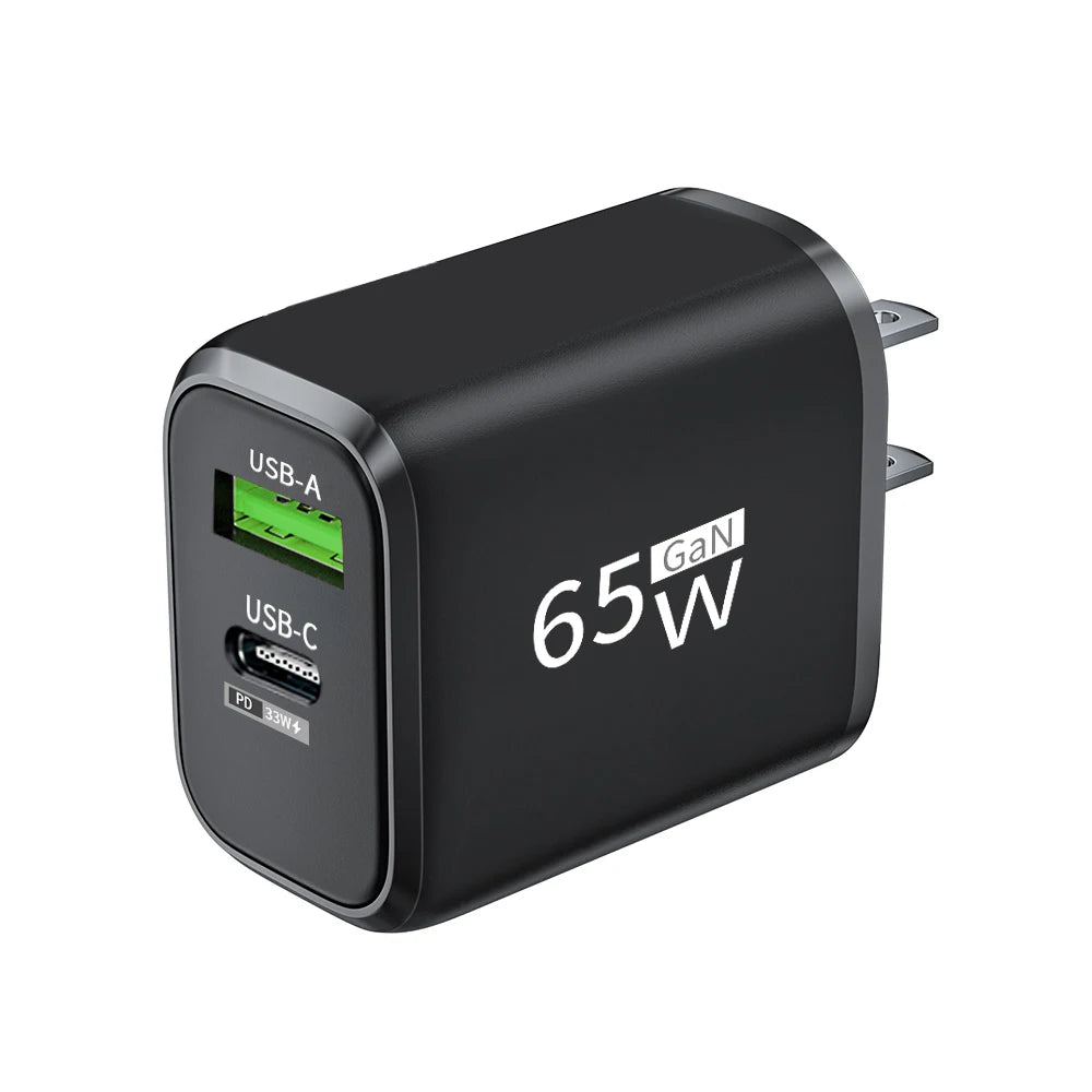 PD 65W GaN USB C Charger Dual Ports USB Type C Charger QC3.0 Fast Charging Charger Power Adapter for iPhone Samsung Xiaomi POCO