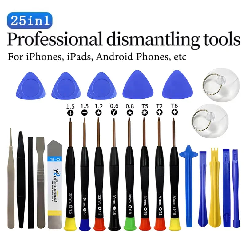 25 in 1 Phone Laptop Repair Tool Kit Precision Screwdriver Set Pry Tools Suction Cups for iPhone Samsung Xiaomi PC Maintenance