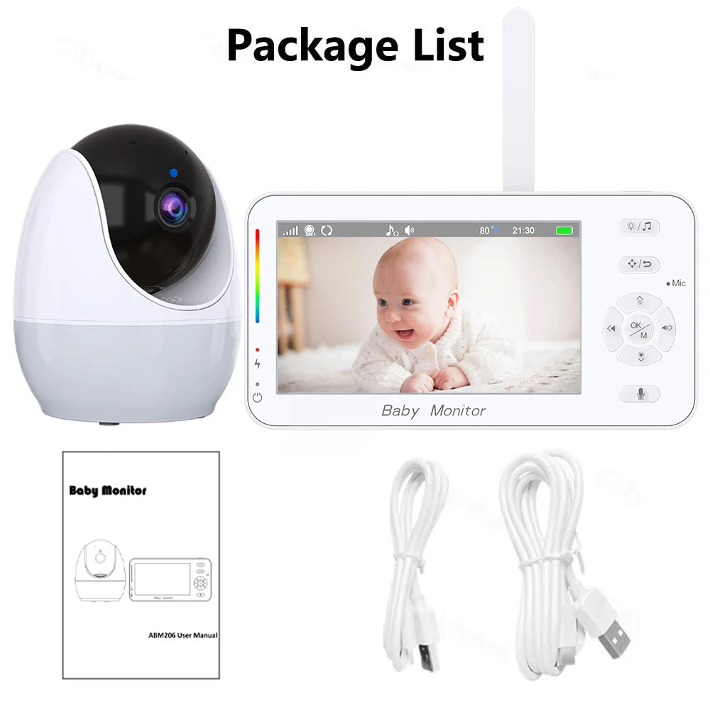 WiFi 1080P Baby Monitor 4.3 Display+App Dual Control Nanny Night Vision Lullabies Feeding Reminder Night Light PTZ Baby Camera