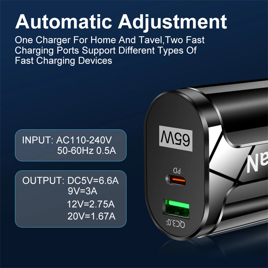 GaN 65W PD USB Type C Charger Mobile Phone Quick Charge Type