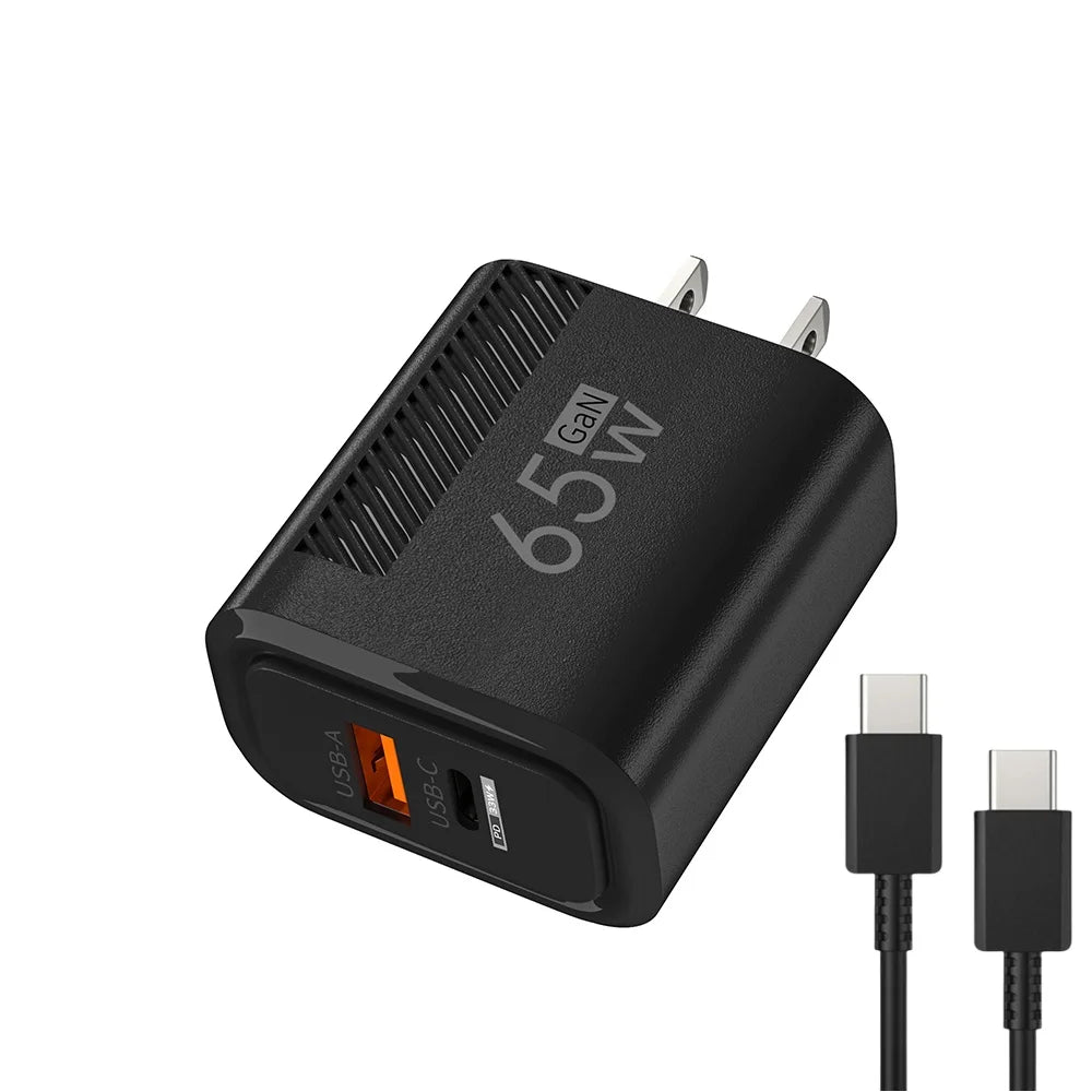 GaN 65W Dual Ports Charger 2 In 1 EU/US Plug USB Type C QC3.0 Charger Fast Charging Wall Charger Quick Charging Power Adapters