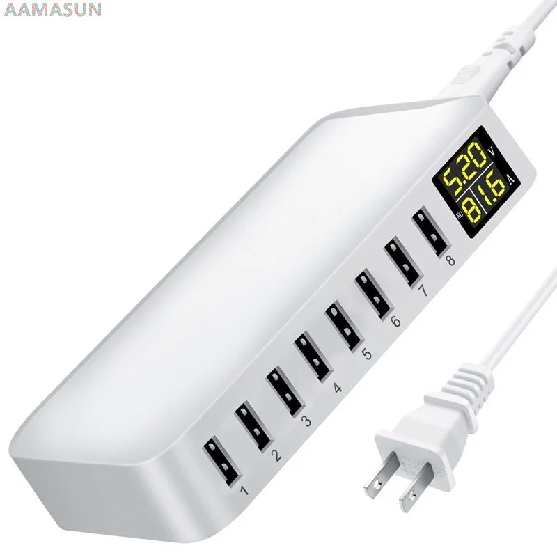 Multi 8 Port USB Fast Charger Desktop Phone Carregador LCD D