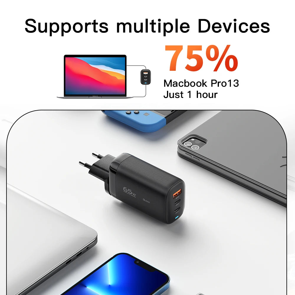 Essager 65W GaN USB Type C Charger For Laptop PPS 45W 25W Fa