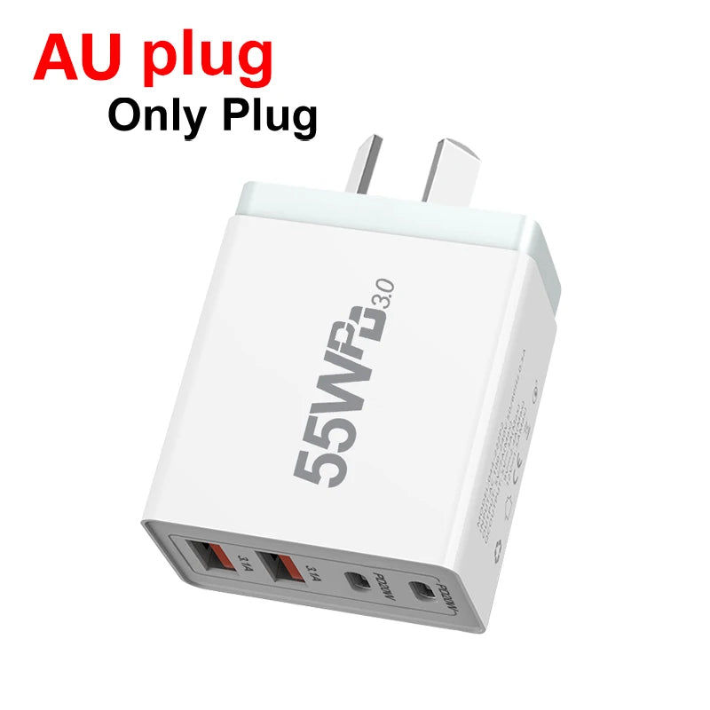 55w 65w AU Plug Fast USB Charger Type C Charger for Xiaomi Redmi iPhone Samsung SmartPhone Quick Charging Adapter PD Wall Charge