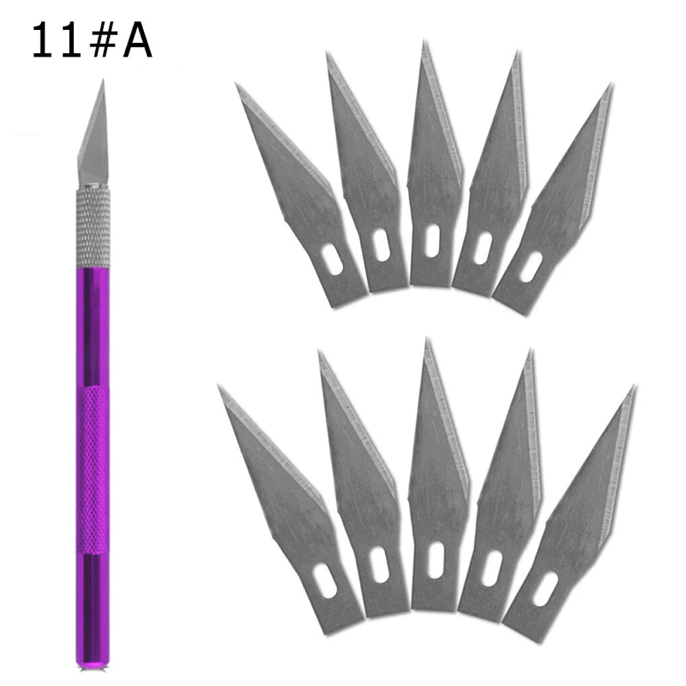 Engraving Non-Slip Metal Knife Kit + 40/10pcs 11 Blades Cutter Craft Knives for Mobile Phone PCB Repair Hand Tools