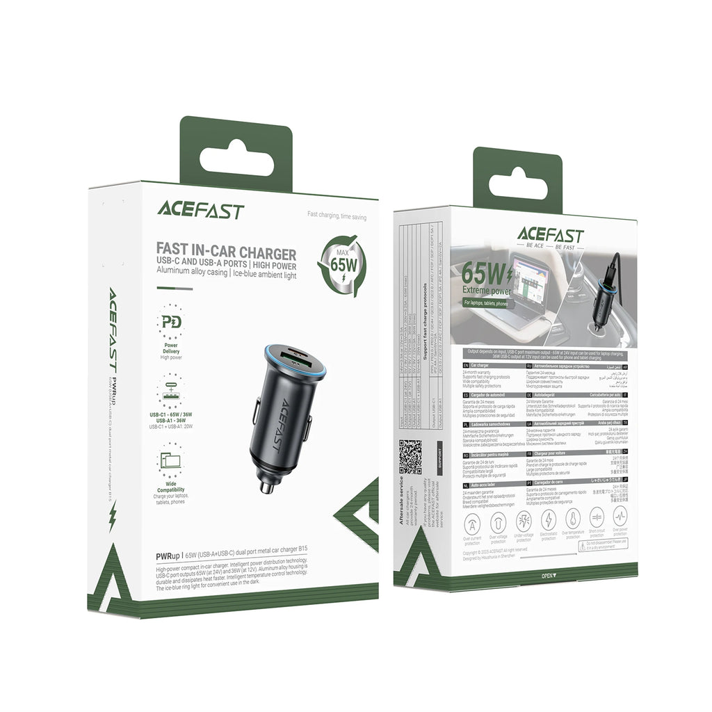ACEFAST Metal Mini PD65W Fast Charging Car Charger For iPhon