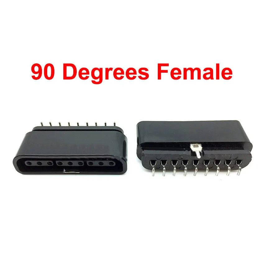 JCD 1 Pieces Replacement 9 Pin 90 180 Degrees Game Controller Interface Male Female Socket Slot Connector for PS2 Console