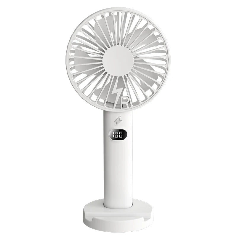 Multi-Purpose Portable Charging Model with Small Fan 5-Speed Wind Power LCD Display Handheld/Standing with Phone Holder