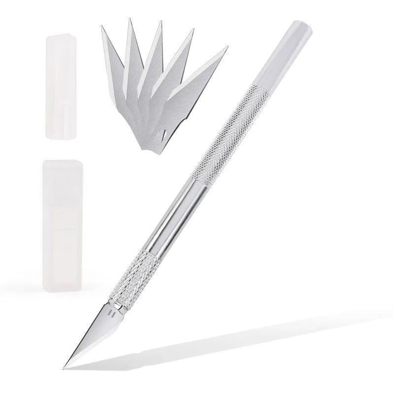 Non-Slip Metal Scalpel Knife Tools Kit Cutter Engraving Craft Knives + 5pcs Blades Mobile Phone PCB DIY Repair Hand Tools
