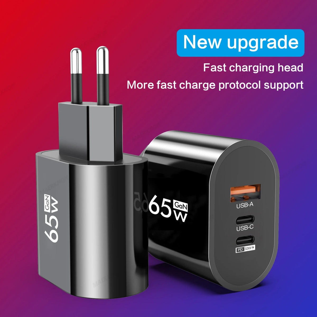GaN 65W USB Type C EU/US Plug Charger Mobile Phone Power Ada