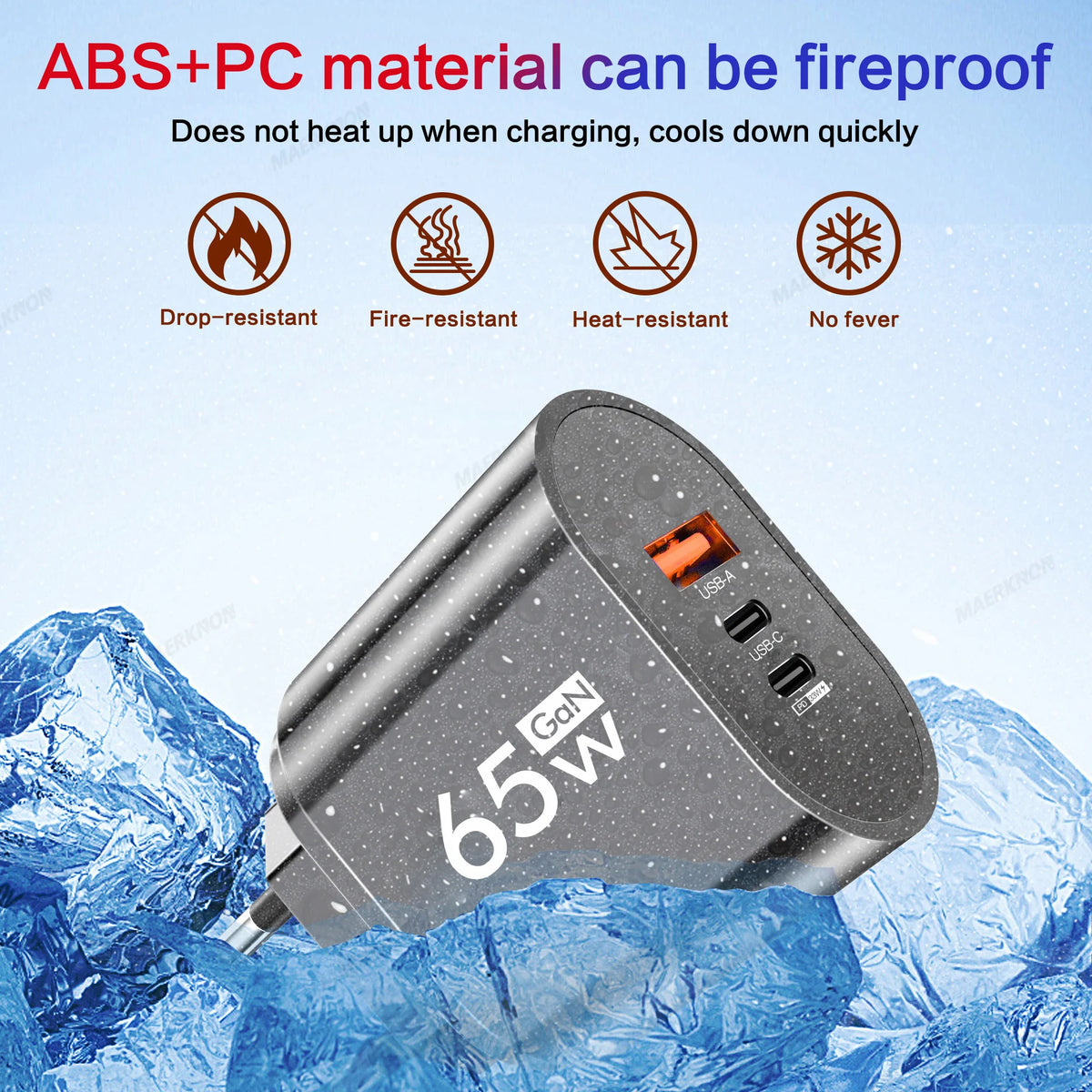 GaN 65W USB Type C EU/US Plug Charger Mobile Phone Power Ada