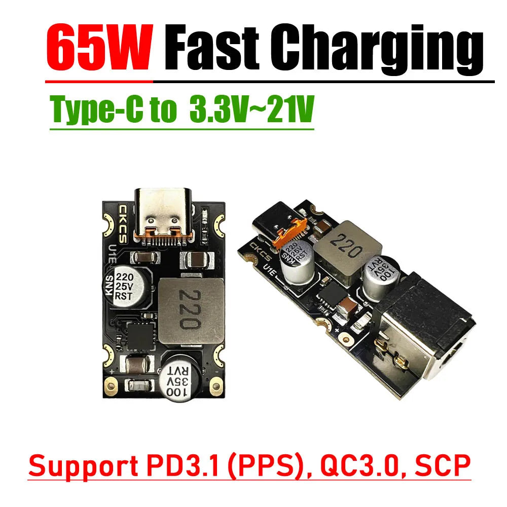 Type-C USB PD 3A 65W Fast Charging Adapter DC 5V 9V 12V 15V 