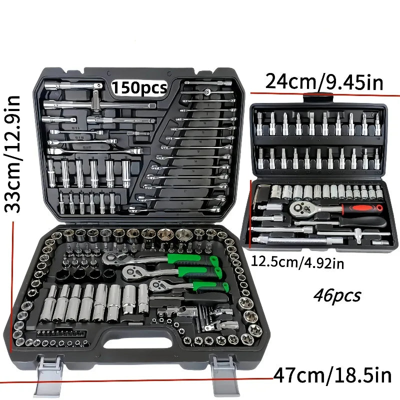 150/46Pcs Premium Heavy Duty CR-V Socket Wrench Ratchet Set 