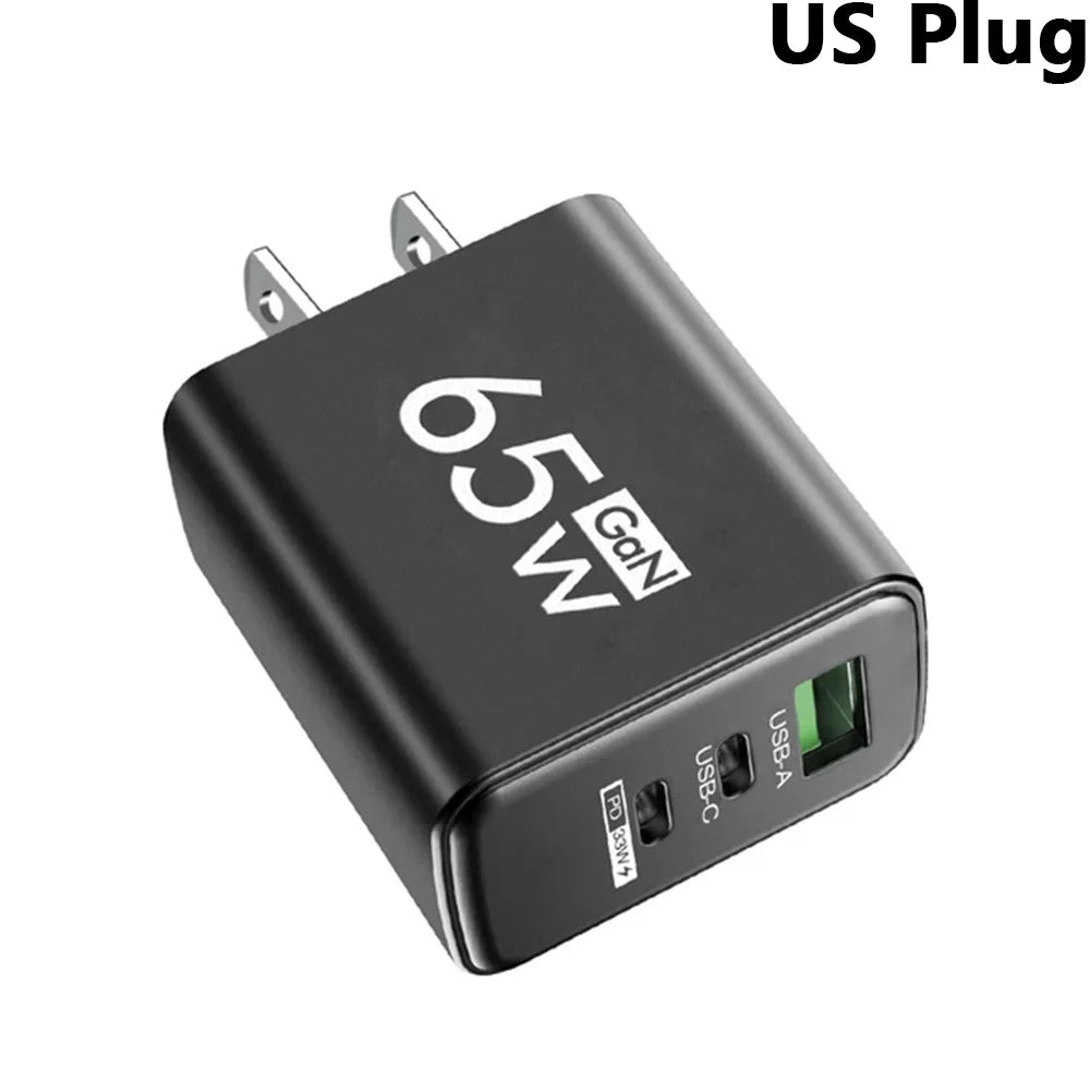 65W GaN USB C PD Fast Charger QC 3.0 Wall Adapter for iPhone 17 16 Pro Max Samsung Xiaomi Huawei EU US KR Plug Quick Charge 3.0
