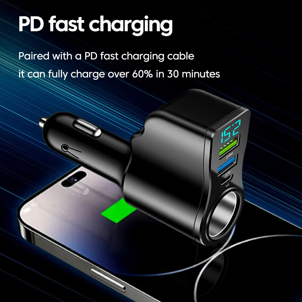 66W 4 Ports Multifunctional Car Cigarette Lighter Power Adap