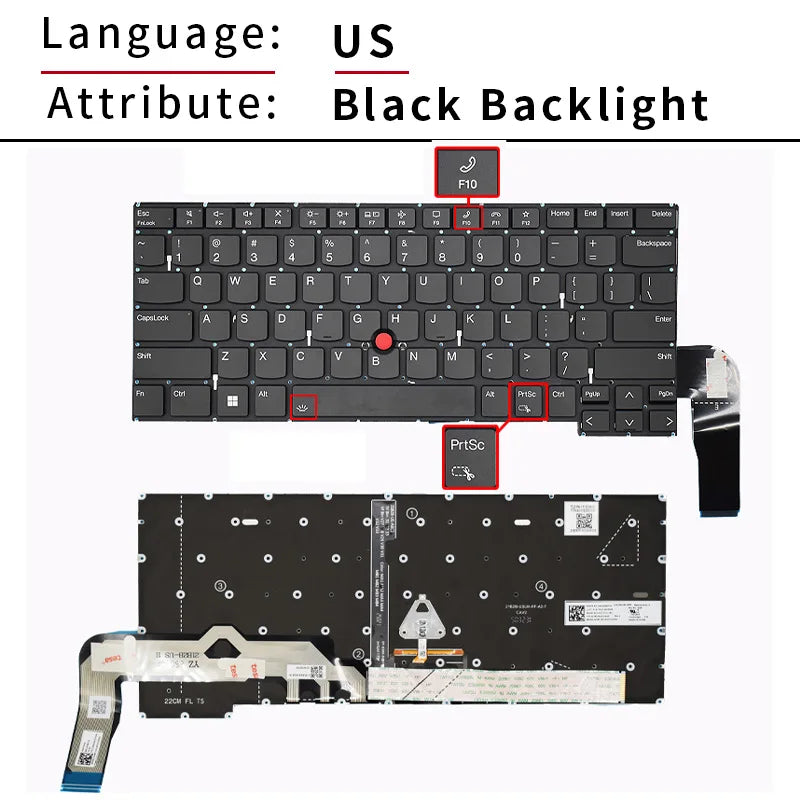 Replacement US/English Backlit Laptop Keyboard For Lenovo Thinkpad T14 T14S Gen1 Gen2 Gen3 Gen4 Gen5 Gen6 Layout