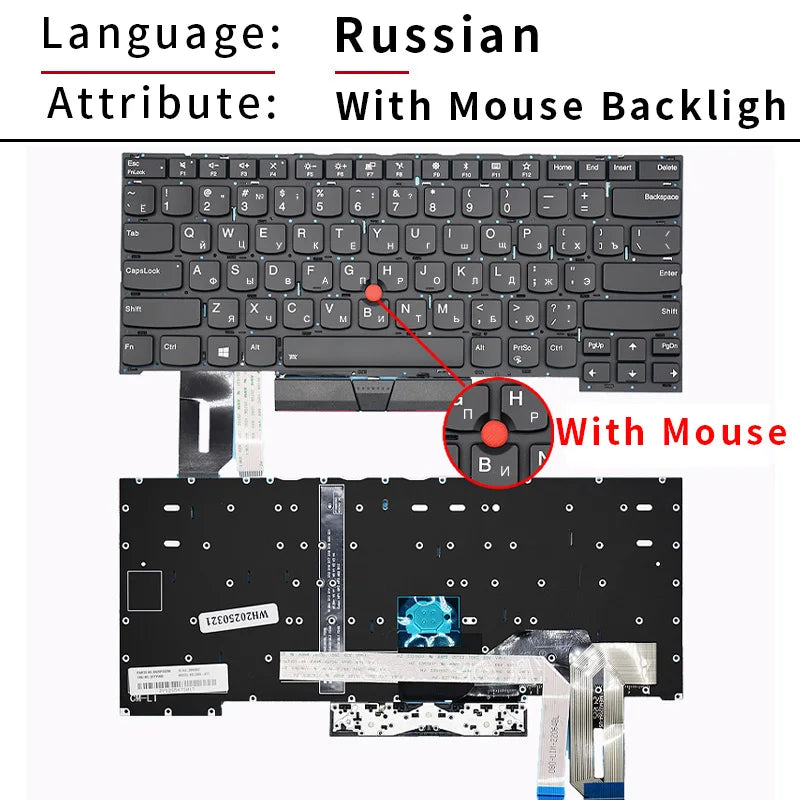 Replacement US/Russian Keyboard for Lenovo Thinkpad T490S T495S T14S Gen1 Laptop SN20W19523 With Backlight