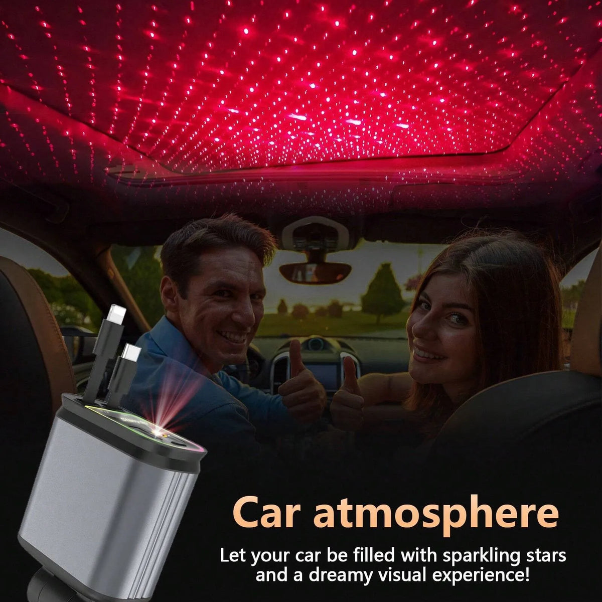 W&O 66W Fast Car Charger with Starlight (Red) Retractable Ca