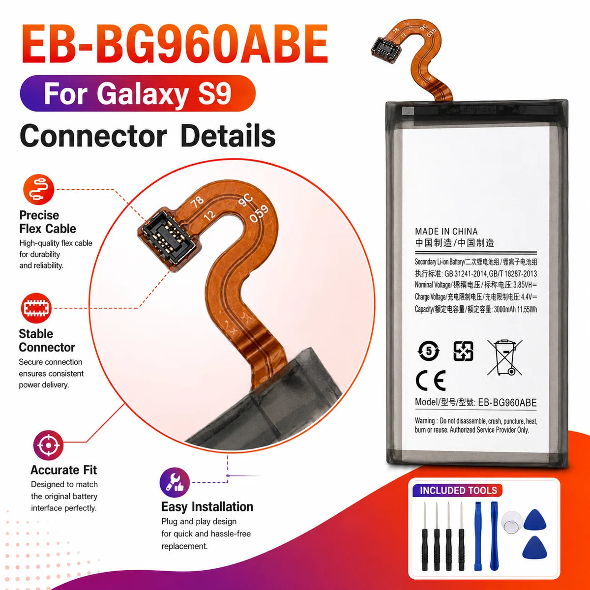 Replacement Phone Battery EB-BG960ABE EBBG960ABE 3000mAh for