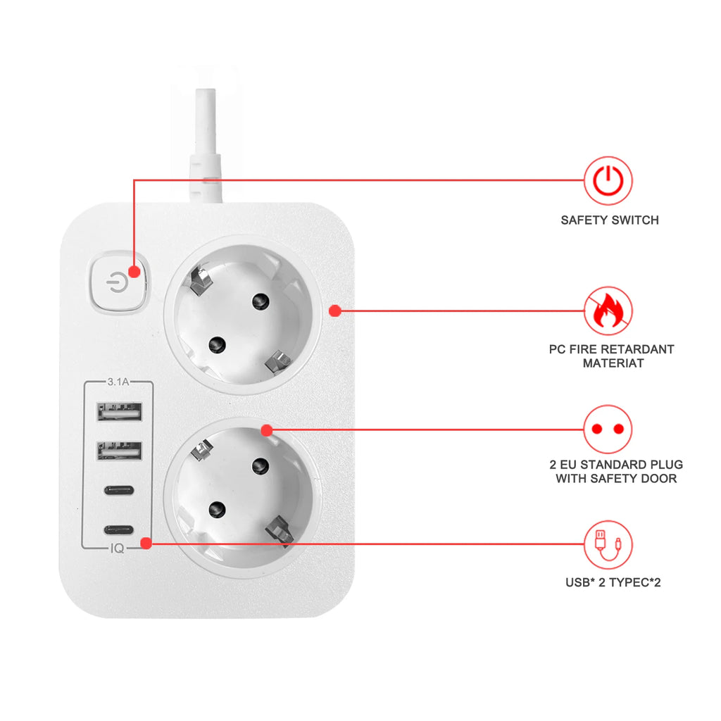 Bolantedz EU Plug 3250W 13A 250V Safety Switch European Powe