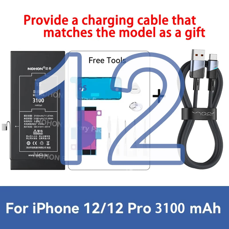 NOHON phone Battery For Apple iPhone 6 7 8 X XR XS 11 12 13 Mini Max Pro Promax High Capacity Replacement Bateria Warranty