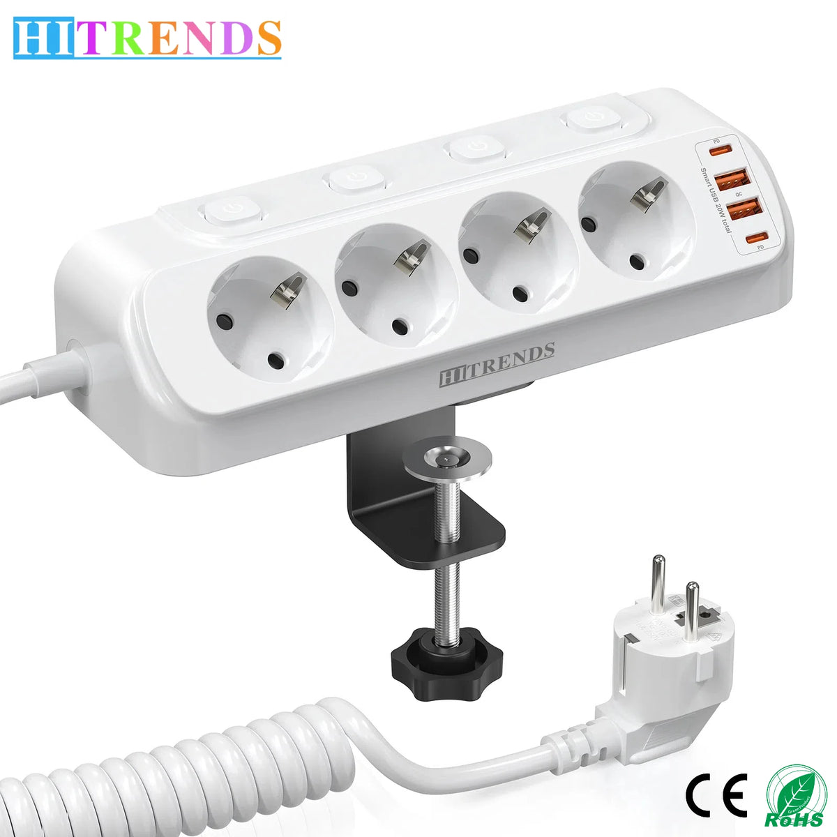 EU Plug Multi-Function Power Board 2 USB and 2 Type-C Ports 