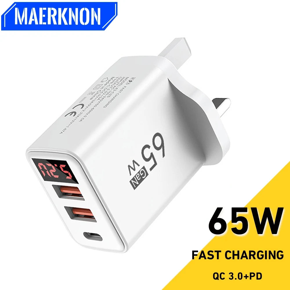 65W USB Type C Charger Quick Charge EU/US Plug Wall Charger 