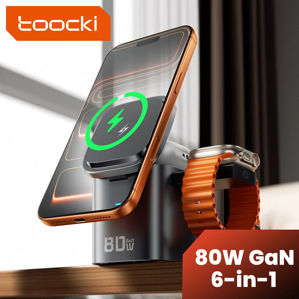 Toocki 6-in-1 80W GaN Charging Station Magnrtic Wireless Typ