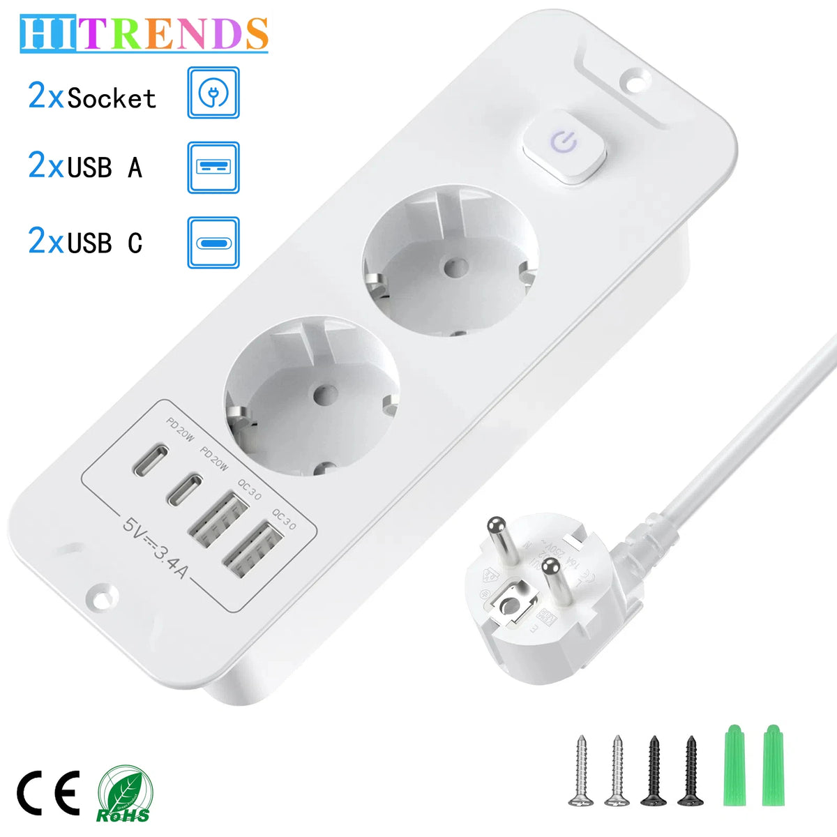 EU Plug Desktop Built-in Power Board 2/3 AC Power Socket 2 U