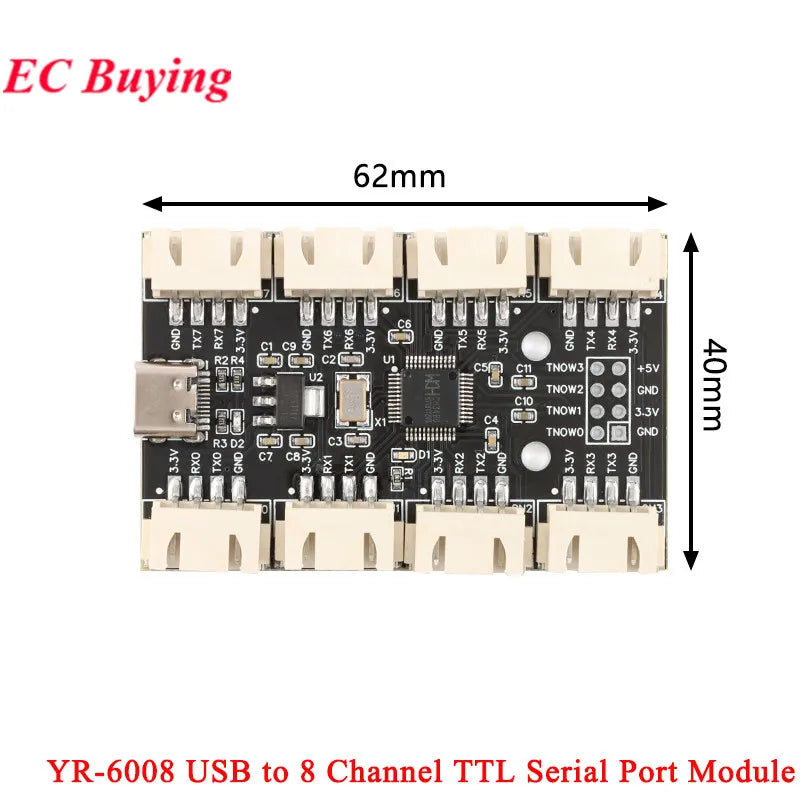 USB to 8 Channels Way TTL RS232 RS-232 Serial Port Module CH348 Multi Ways UART Expansion Board Type-C to 8 TTL Hub PCB YR-6008
