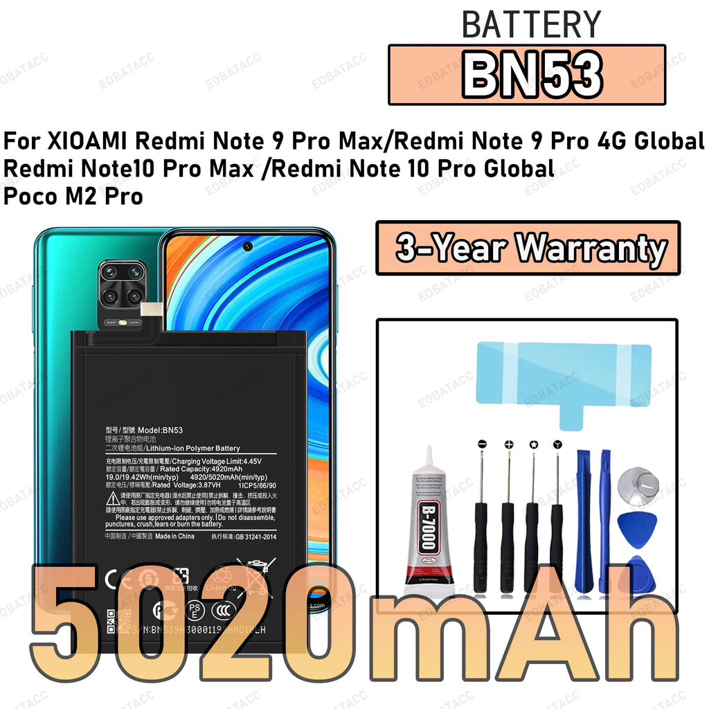 100% New Zero Cycle BN53 Battery For XIAOMI Redmi Note 9 Pro