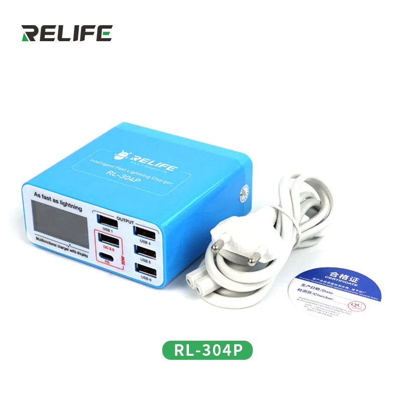 RELIFE RL-304P RL-304N RL-304S Smart 6 Port USB Digital Display Lightning Charger For IPhone Samsung Huawei MI Vivo Opop Flat