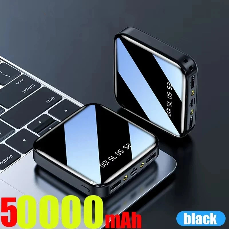Mini 500000mAh Power Bank Portable Charger Mirror Screen LED Digital Powerbank External Battery for iPhone Huawei
