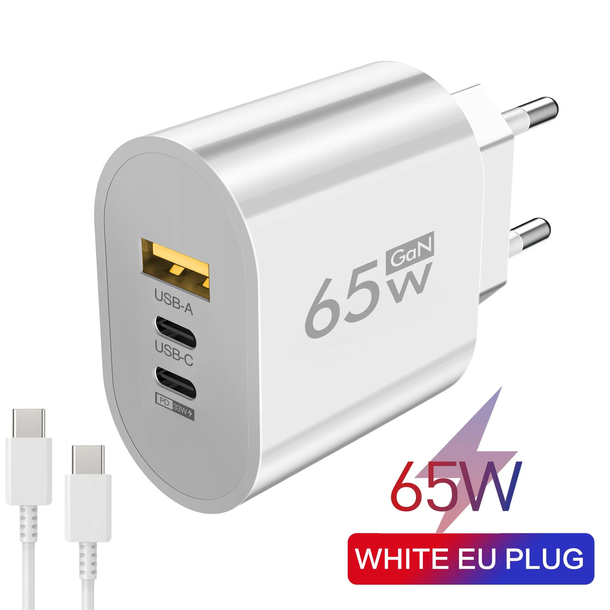 GaN 65W USB Type C EU/US Plug Charger Mobile Phone Power Adapters For iPhone Xiaomi Huawei Samsung Quick Charging Wall Charger