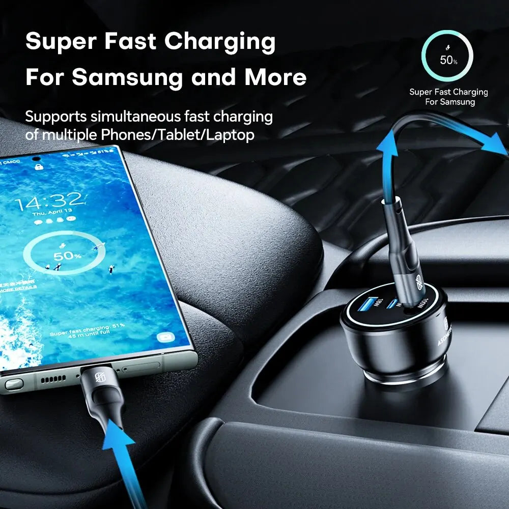 ASOMETECH 138W Car Charger USB Type C GaN Charger 100W 65W 4