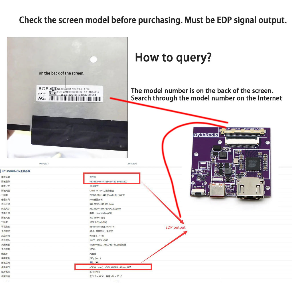 30Pin 40Pin HDMI to EDP Driver Board 2K 4k EDP Signal HD LCD