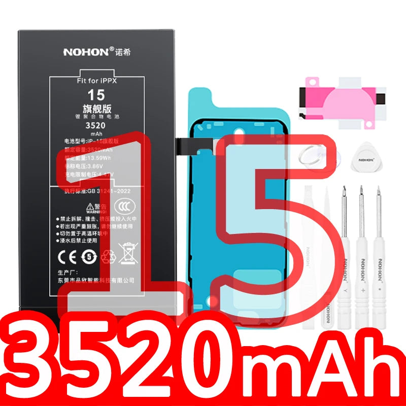NOHON High Capacity Phone Battery for iPhone 13 13Pro 12 Pro 11 X XR XS 12Mini 13PM 15Pro MAX 14 SE SE2 SE3 Replacement Bateria