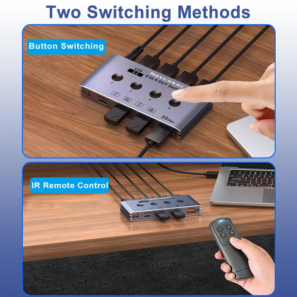 Navceker KVM USB C Switch with Controller 4 Computers Share 