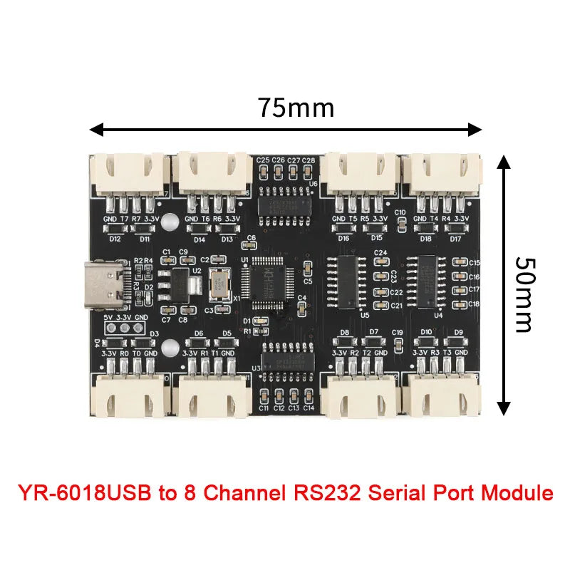 USB to 8 Channels Way TTL RS232 RS-232 Serial Port Module CH348 Multi Ways UART Expansion Board Type-C to 8 TTL Hub PCB YR-6008
