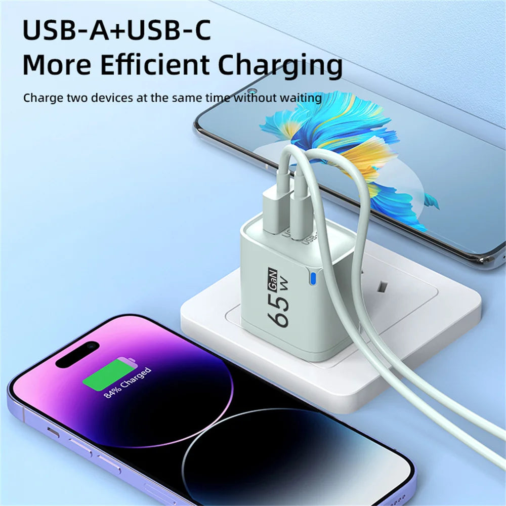 65W Universal USB Fast Charger 2 Ports USB-A/USB-C Charger P