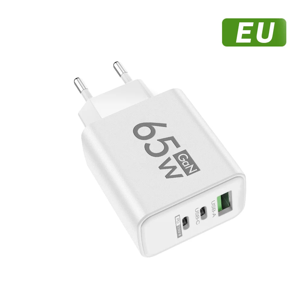 GAN Fast Charging Total 65W USB EU/US/KR Plug PD Fast charging head is suitable for Xiaomi Huawei Samsung mobile phone charger