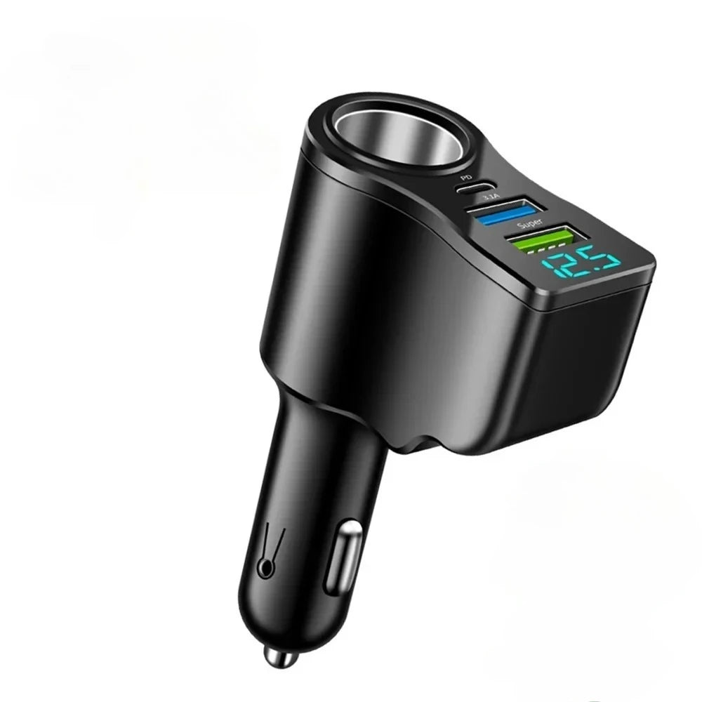66W 4Ports Multifunctional Car Cigarette Lighter Power Adapter 3.1A Dual USB PD Car Phone Fast Charger For iPhone Samsung Huawei