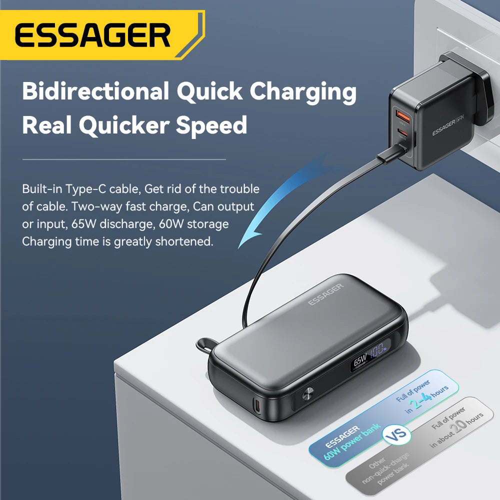 Essager Power Bank Portable 15000mAh in With USB C Cable Ext