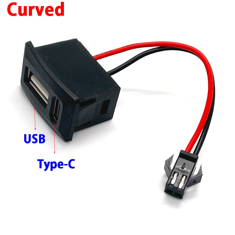 USB Female Base and Type-C Double-Layer Socket USB A Female Lamp Charging Socket Power Socket with Cable Black White Connector