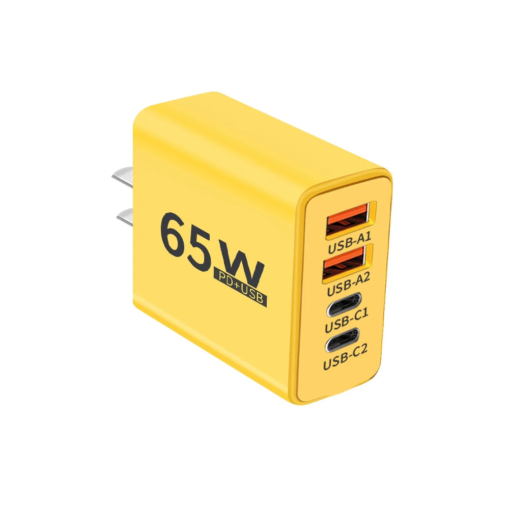 65W Multi-Port Fast Charging Adapter Dual USB-A Type C PD Wall Charger Compact Universal Power Adapter for Xiaomi Huawei iPhone