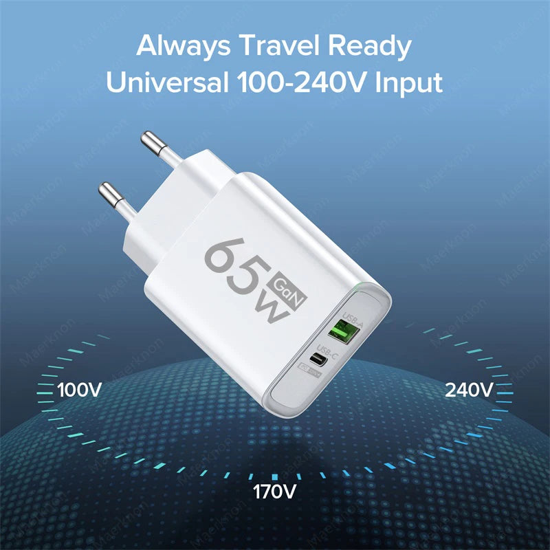 USB C Charger 65W GaN Type C Fast Charging Phone Charger Ada