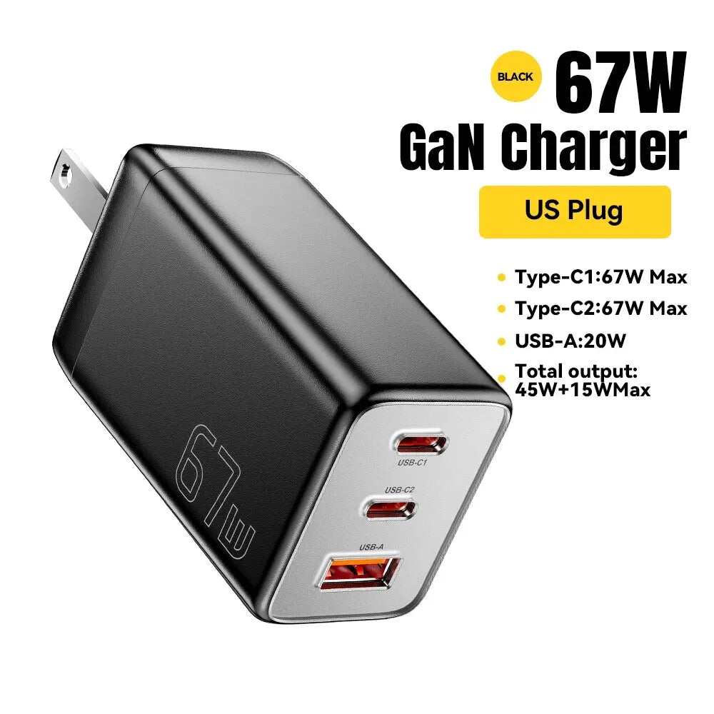 Essager 67W GaN USB Type C Charger For Laptop 45W 25W PD QC 3.0 Fast Charge For Macbook Xiaomi Samsung Iphone14 13 Phone Chagers